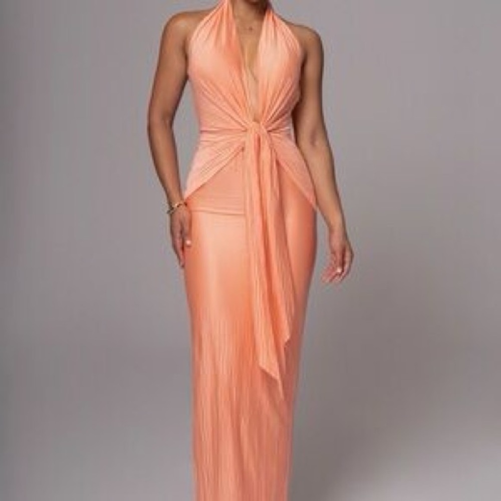 JLUXLABEL Halter Peach Maxi Dress